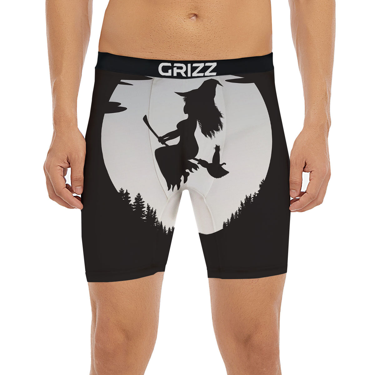 Flying Witch Cat Halloween Print Boxer Briefs-grizzshop