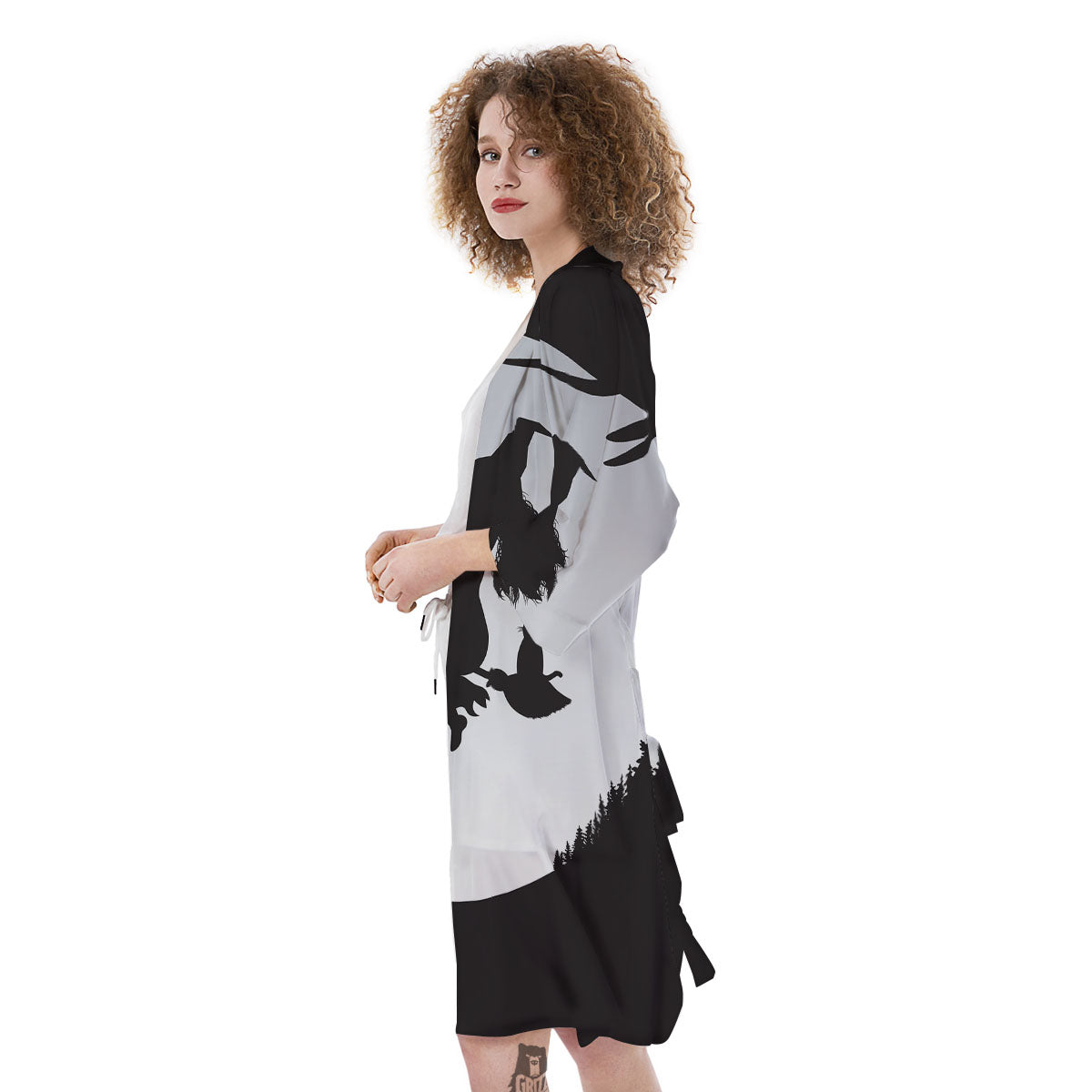 Flying Witch Cat Halloween Print Kimono-grizzshop