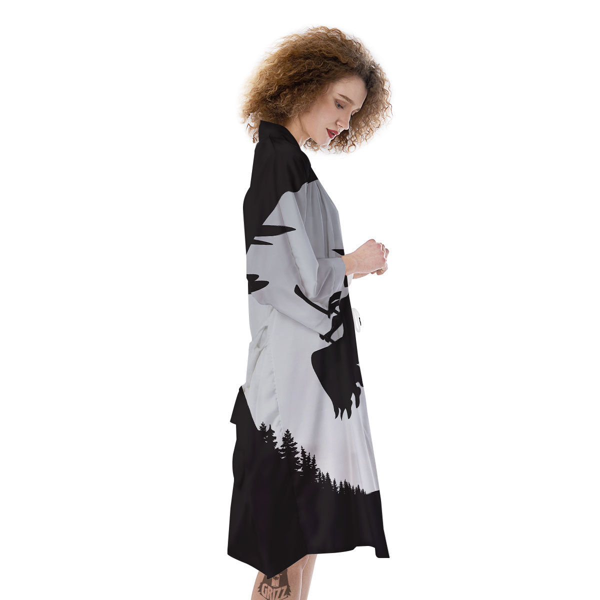 Flying Witch Cat Halloween Print Kimono-grizzshop