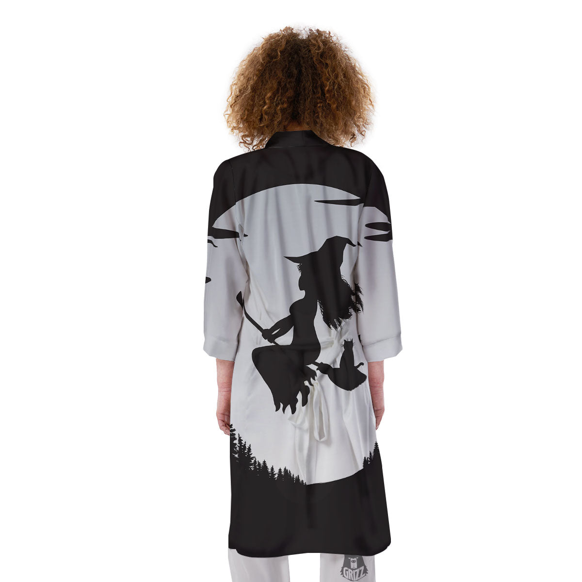 Flying Witch Cat Halloween Print Kimono-grizzshop