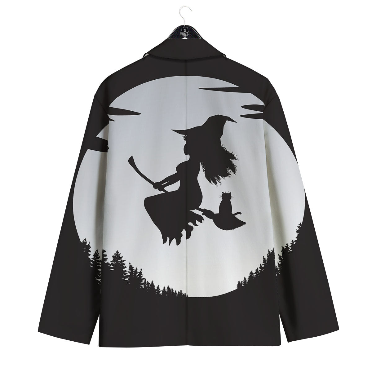 Flying Witch Cat Halloween Print Men's Sport Coat-grizzshop