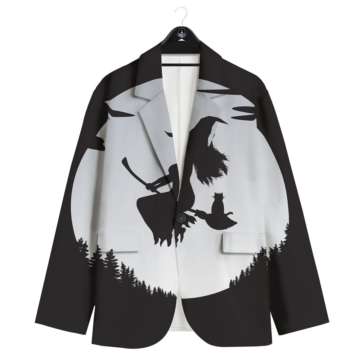 Flying Witch Cat Halloween Print Men's Sport Coat-grizzshop