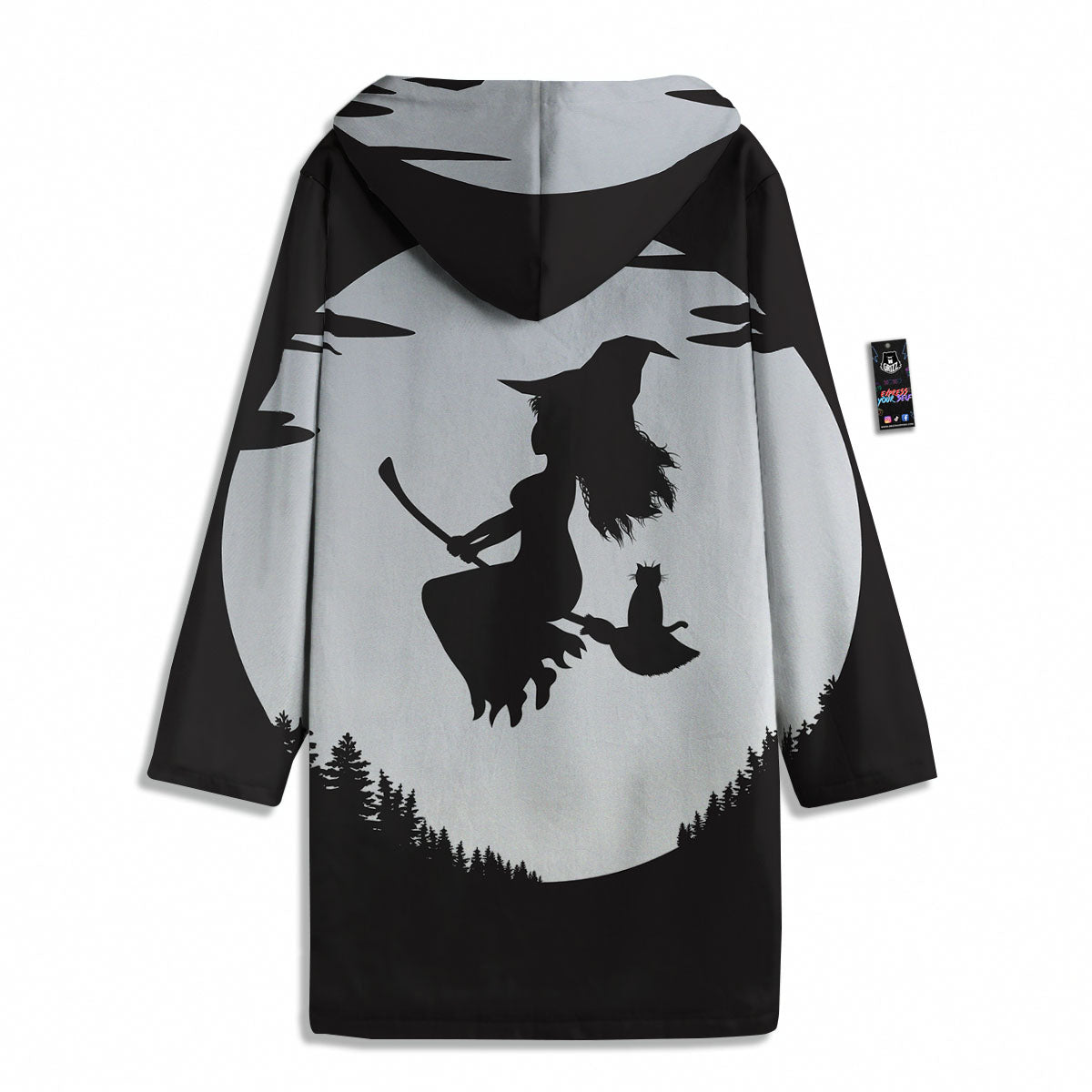 Flying Witch Cat Halloween Print Men's Windbreaker Jacket-grizzshop