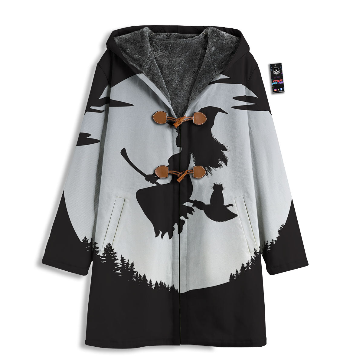 Flying Witch Cat Halloween Print Men's Windbreaker Jacket-grizzshop