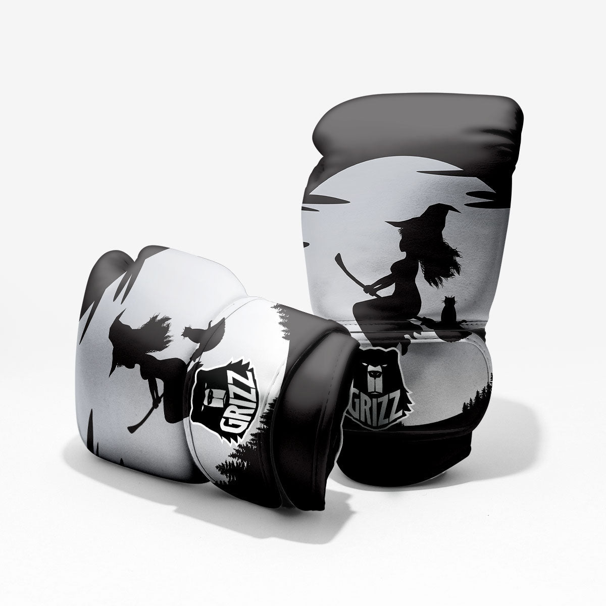 Flying Witch Cat Halloween Print Pro Boxing Glove