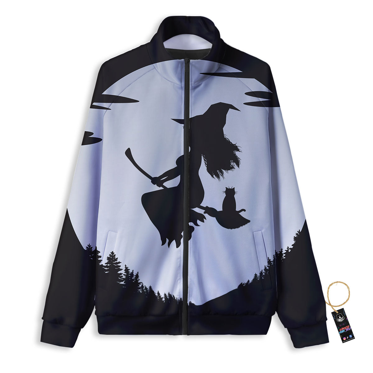 Flying Witch Cat Halloween Print Track Jacket-grizzshop