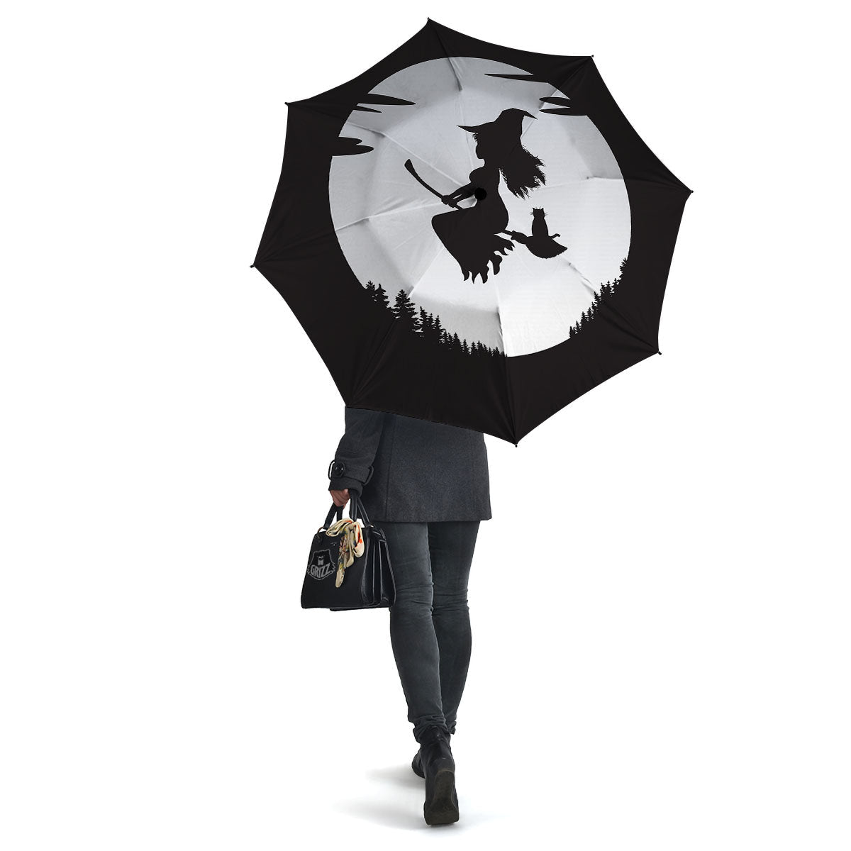 Flying Witch Cat Halloween Print Umbrella-grizzshop