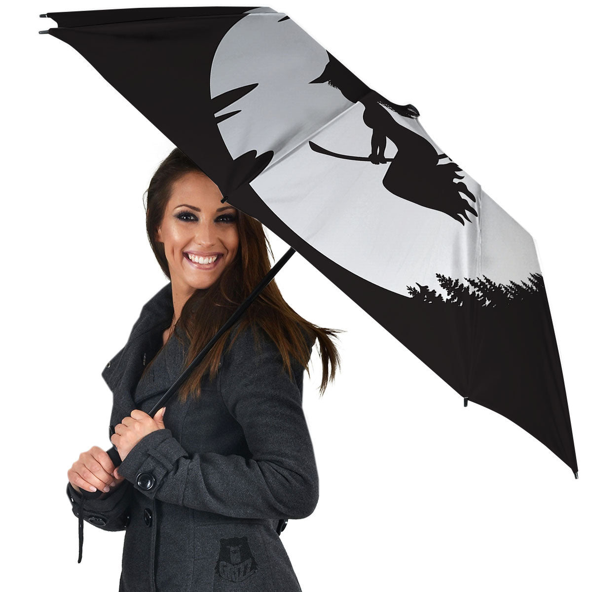 Flying Witch Cat Halloween Print Umbrella-grizzshop