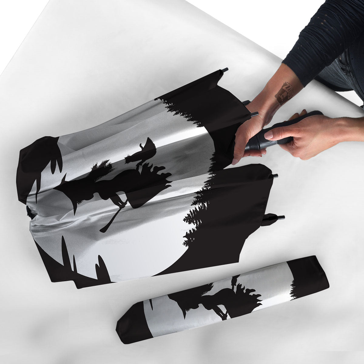 Flying Witch Cat Halloween Print Umbrella-grizzshop