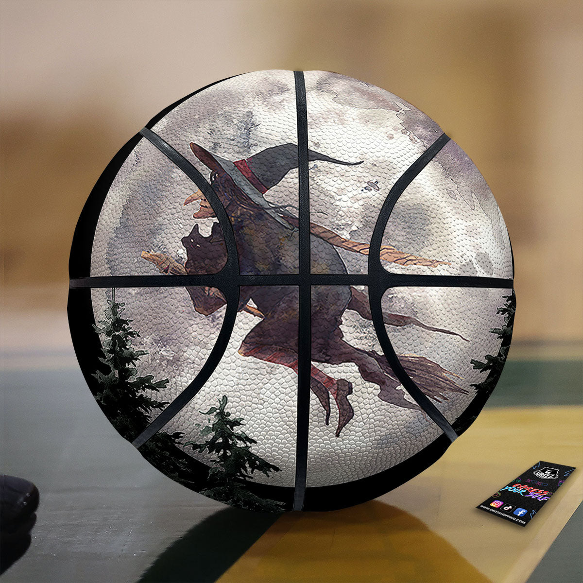 Flying Witch Halloween Full Moon Print Basketball-grizzshop