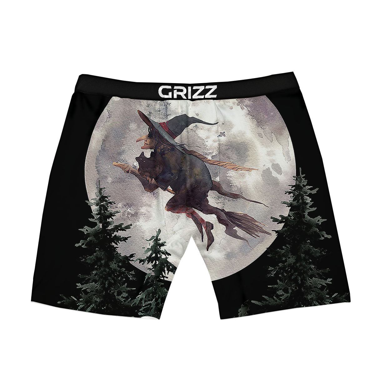 Flying Witch Halloween Full Moon Print Boxer Briefs-grizzshop