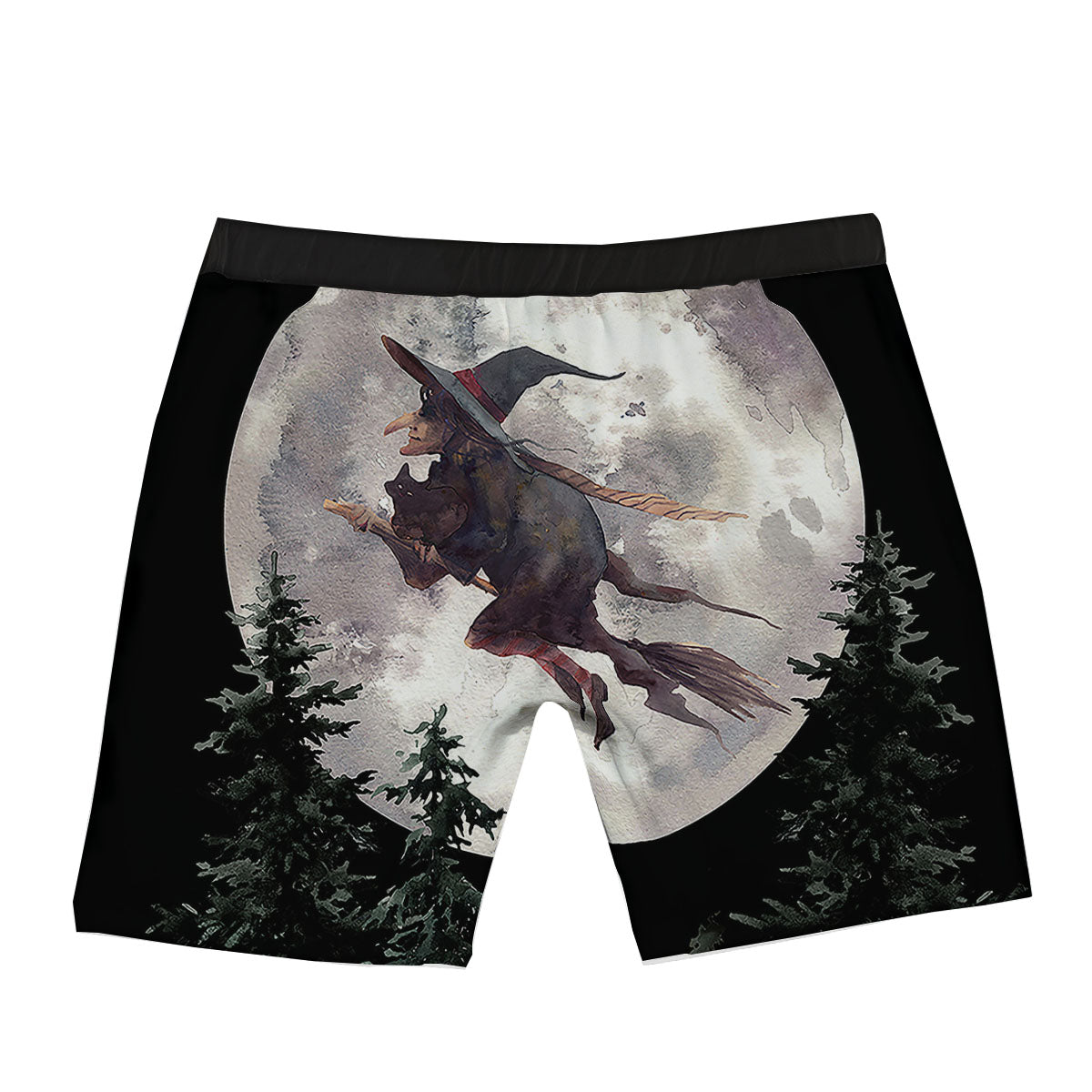 Flying Witch Halloween Full Moon Print Boxer Briefs-grizzshop