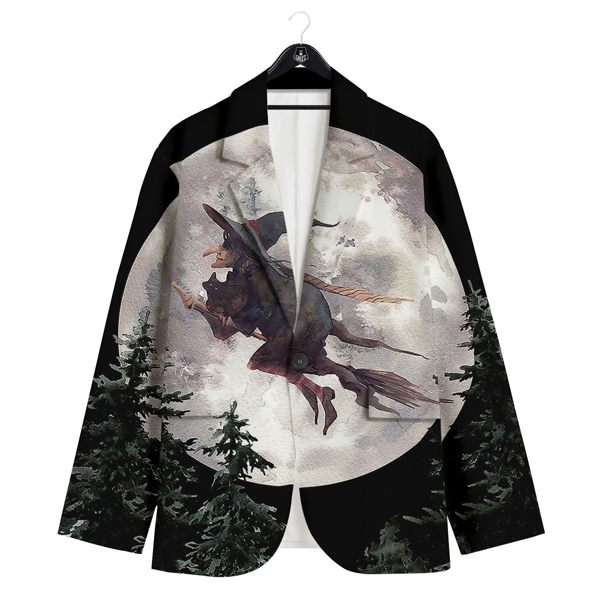 Flying Witch Halloween Full Moon Print Men's Sport Coat-grizzshop