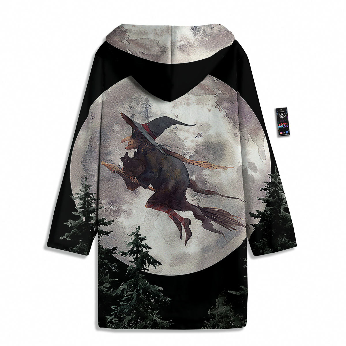 Flying Witch Halloween Full Moon Print Men's Windbreaker Jacket-grizzshop