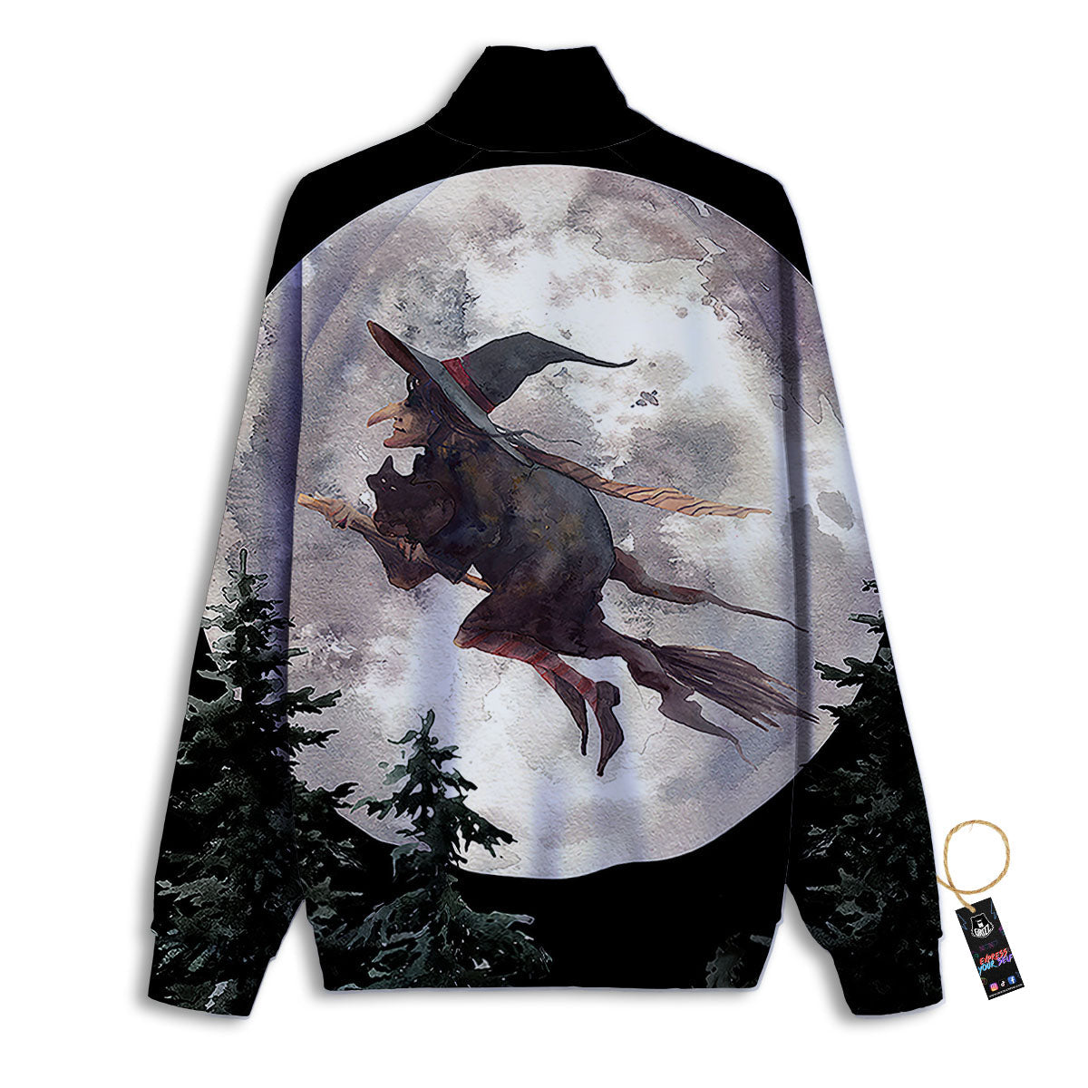 Flying Witch Halloween Full Moon Print Track Jacket-grizzshop