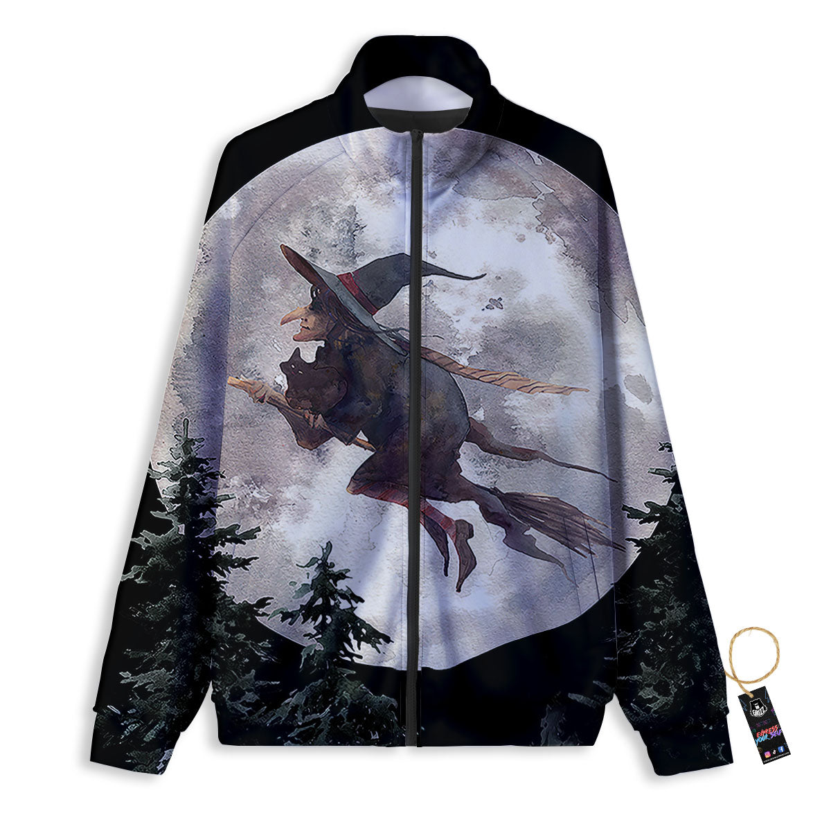 Flying Witch Halloween Full Moon Print Track Jacket-grizzshop