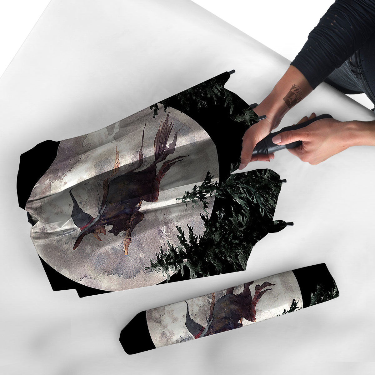 Flying Witch Halloween Full Moon Print Umbrella-grizzshop