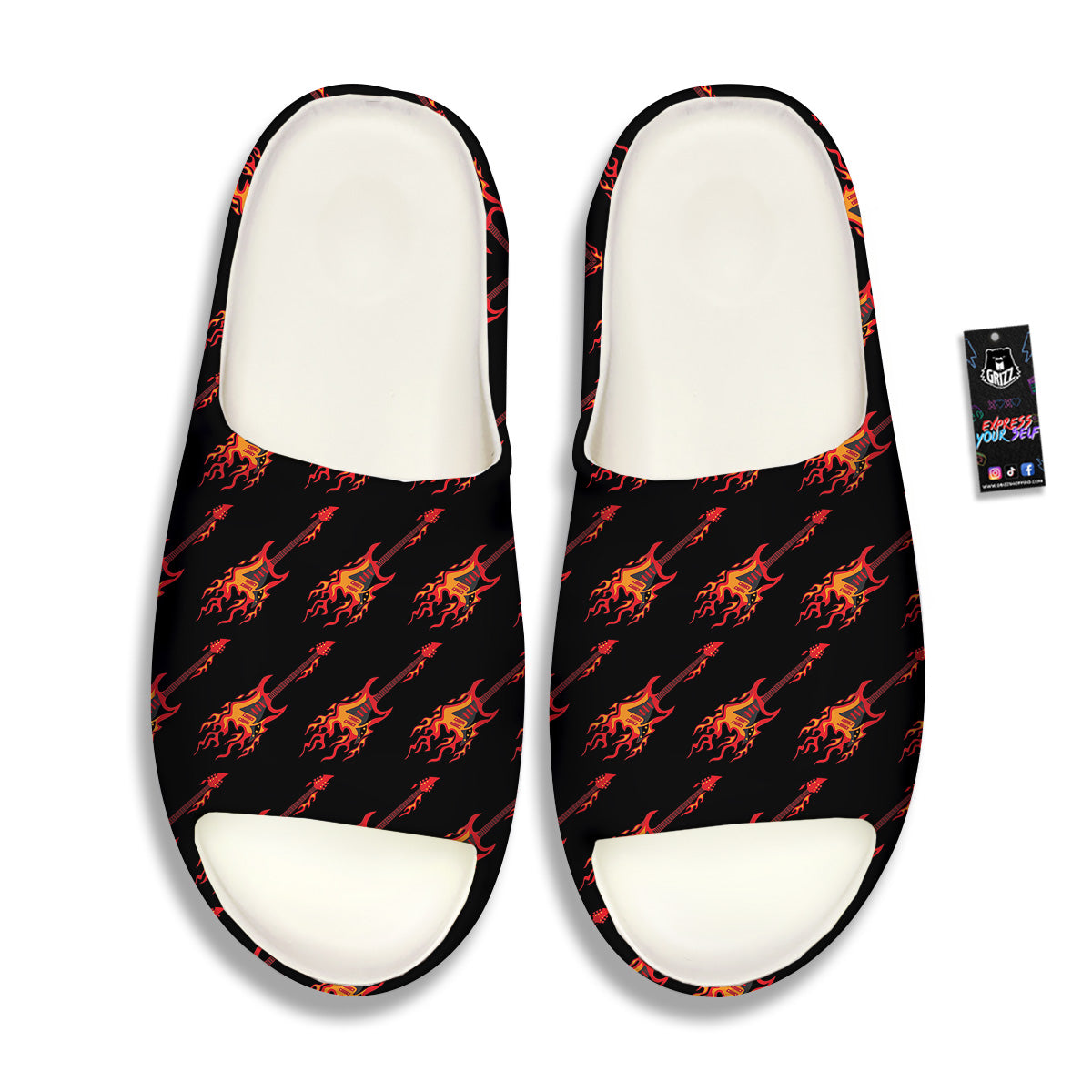 Flying Burning Guitars Print Pattern Sandals-grizzshop