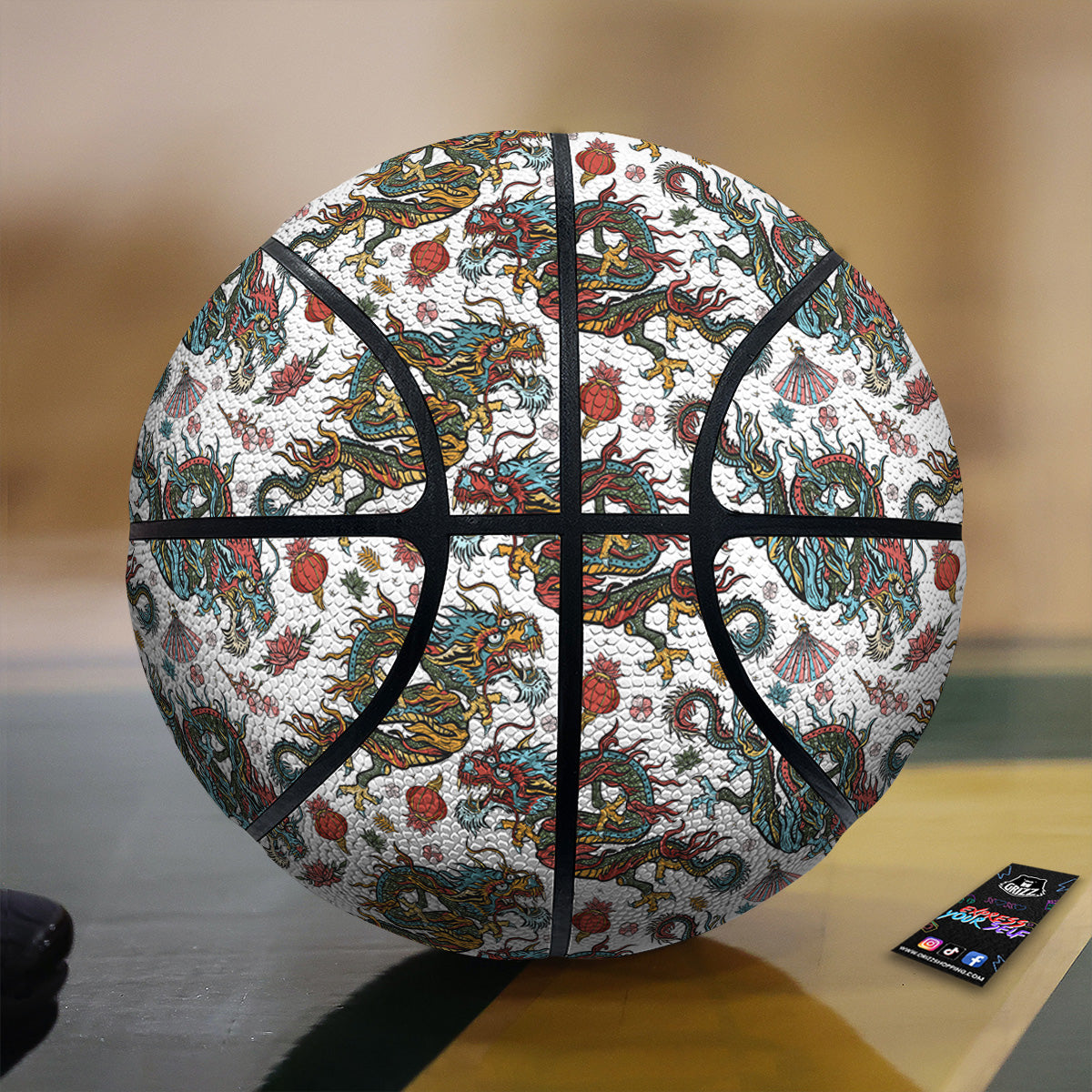 Flying Chinese Dragons Tattoo Print Pattern Basketball