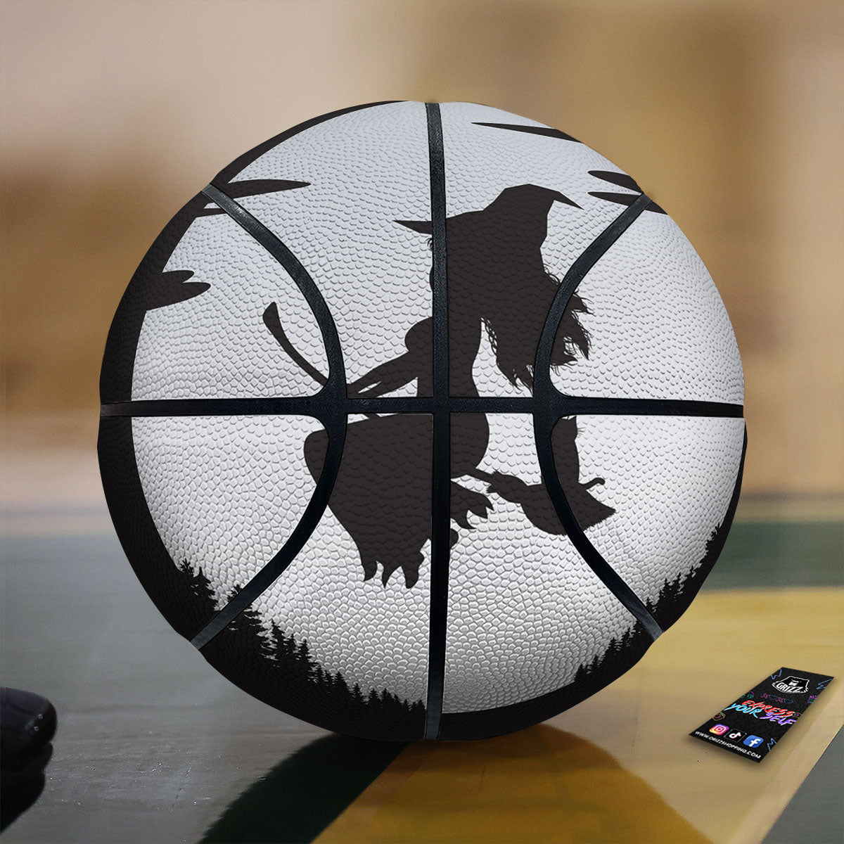 Flying Witch Cat Halloween Print Basketball