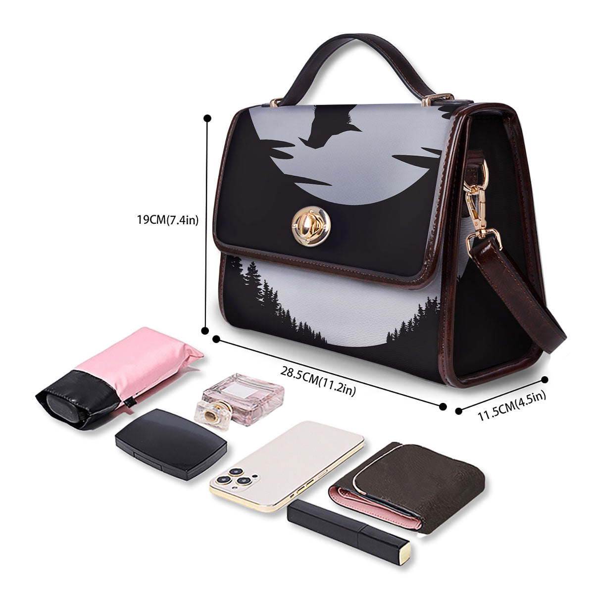 Flying Witch Cat Halloween Print Women's Satchel Bag