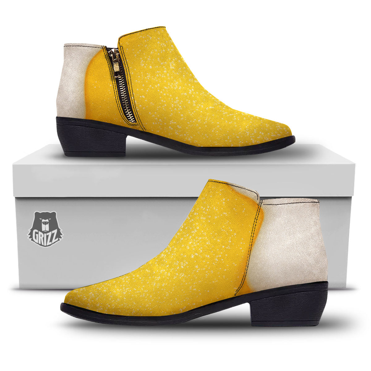 Foam And Beer Print Ankle Boots-grizzshop