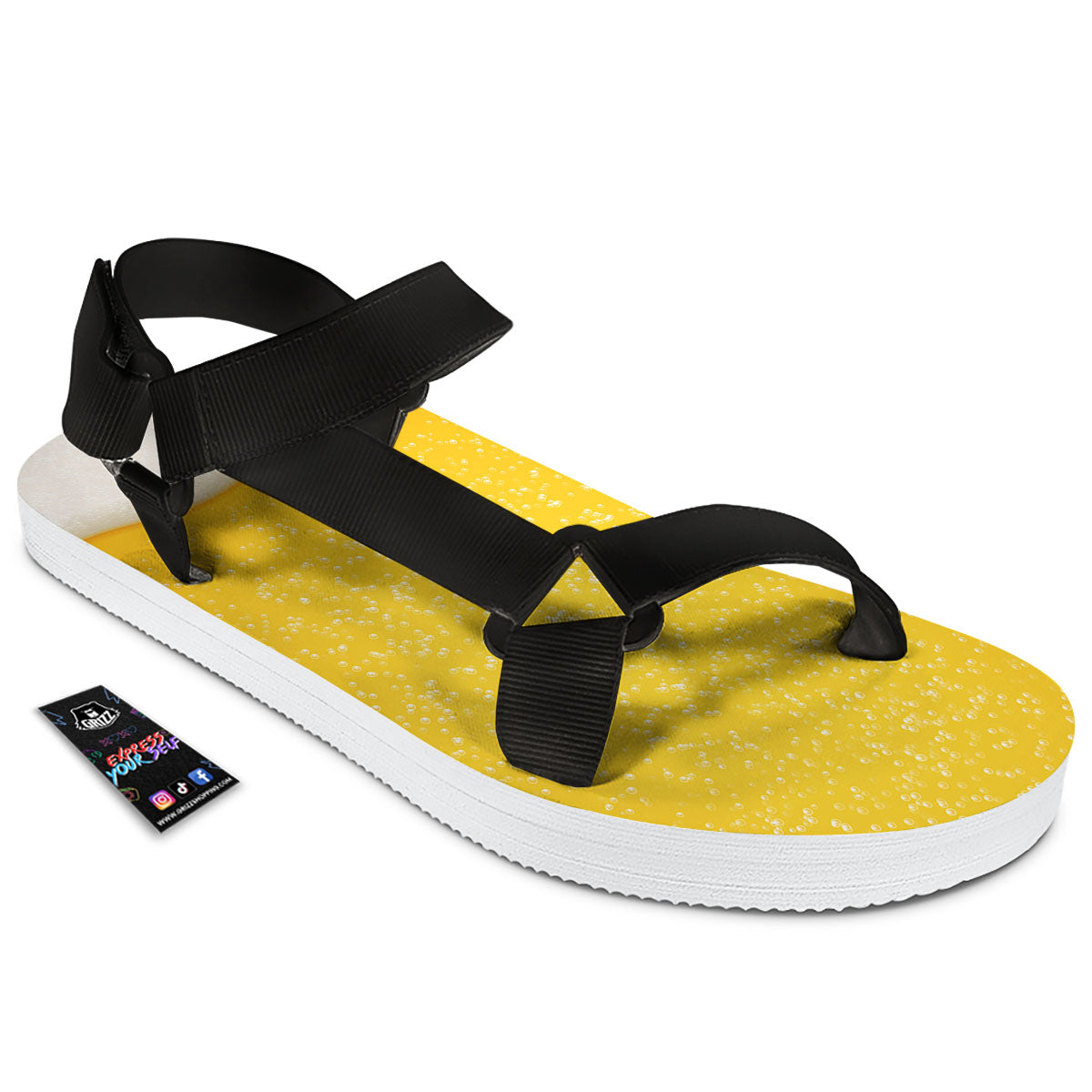 Foam And Beer Print Black Open Toe Sandals-grizzshop