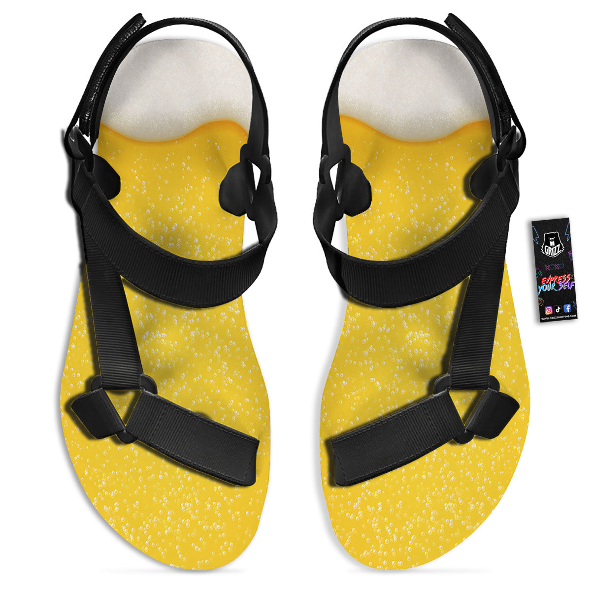 Foam And Beer Print Black Open Toe Sandals-grizzshop