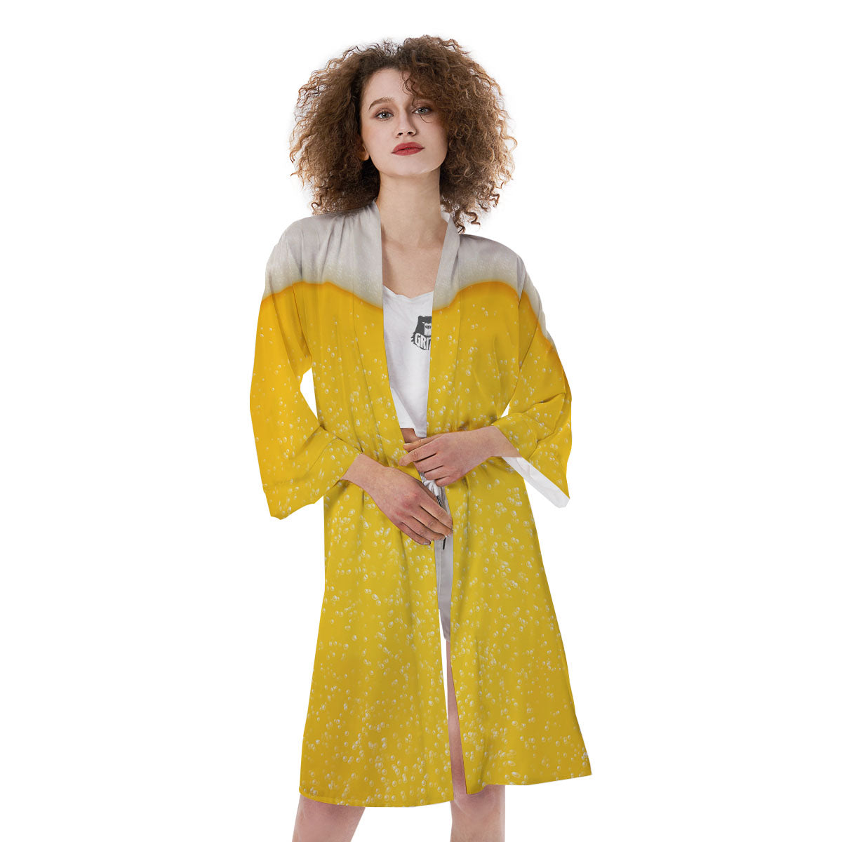 Foam And Beer Print Kimono-grizzshop
