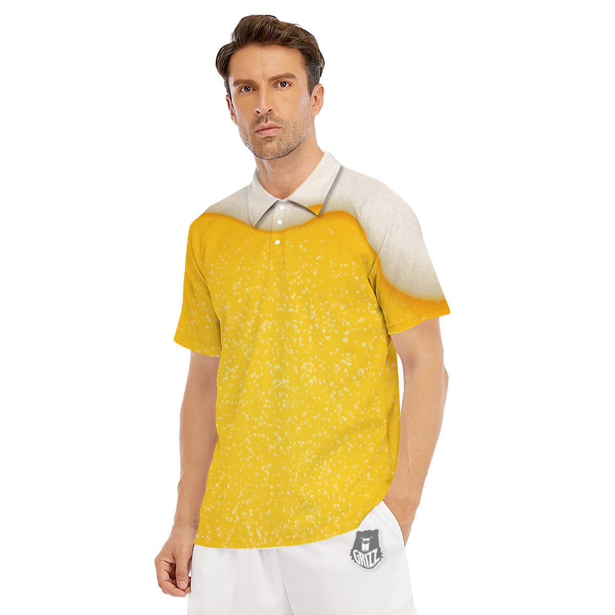 Foam And Beer Print Men's Golf Shirts-grizzshop