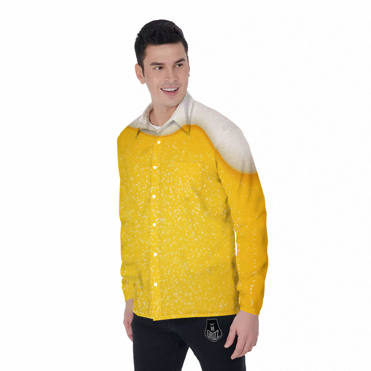 Foam And Beer Print Men's Long Sleeve Shirts-grizzshop
