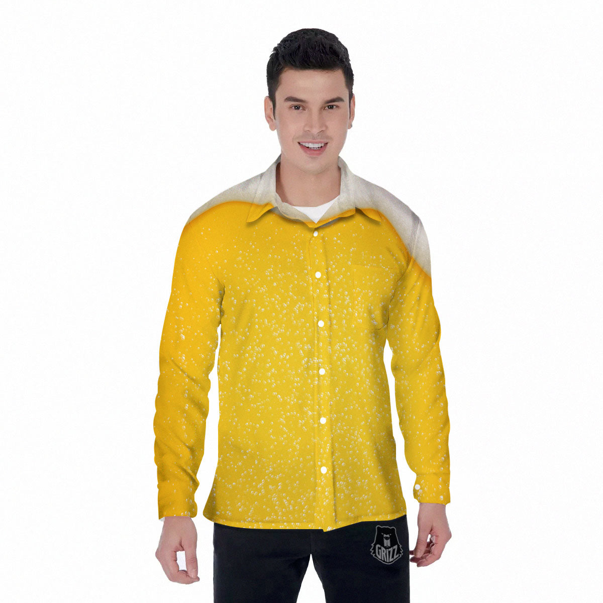 Foam And Beer Print Men's Long Sleeve Shirts-grizzshop