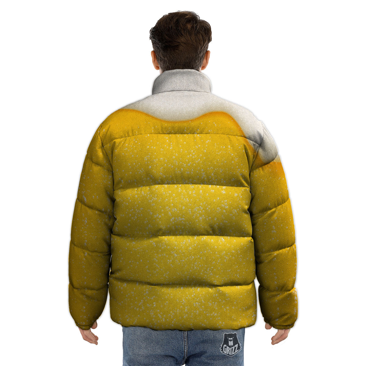 Foam And Beer Print Puffer Jacket-grizzshop