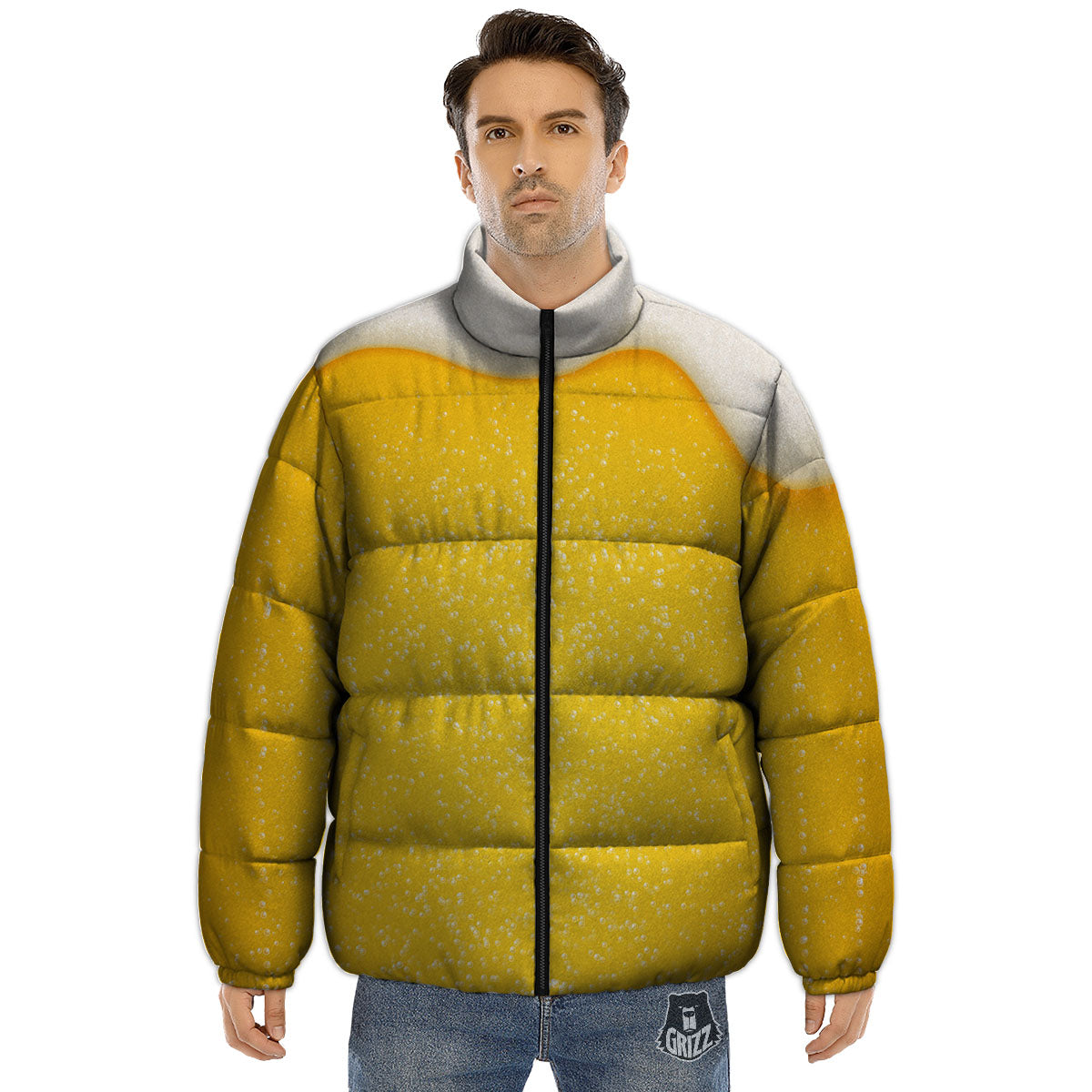 Foam And Beer Print Puffer Jacket-grizzshop