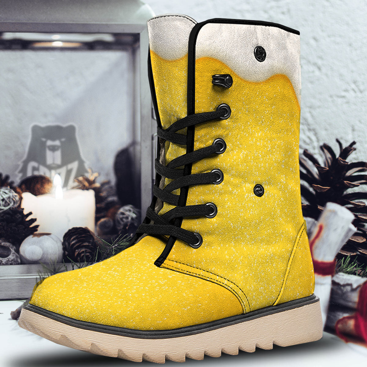 Foam And Beer Print Snow Boots-grizzshop
