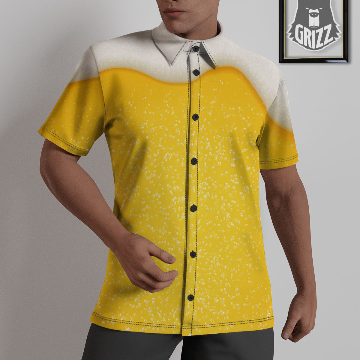 Foam And Beer Print Untucked Shirts-grizzshop