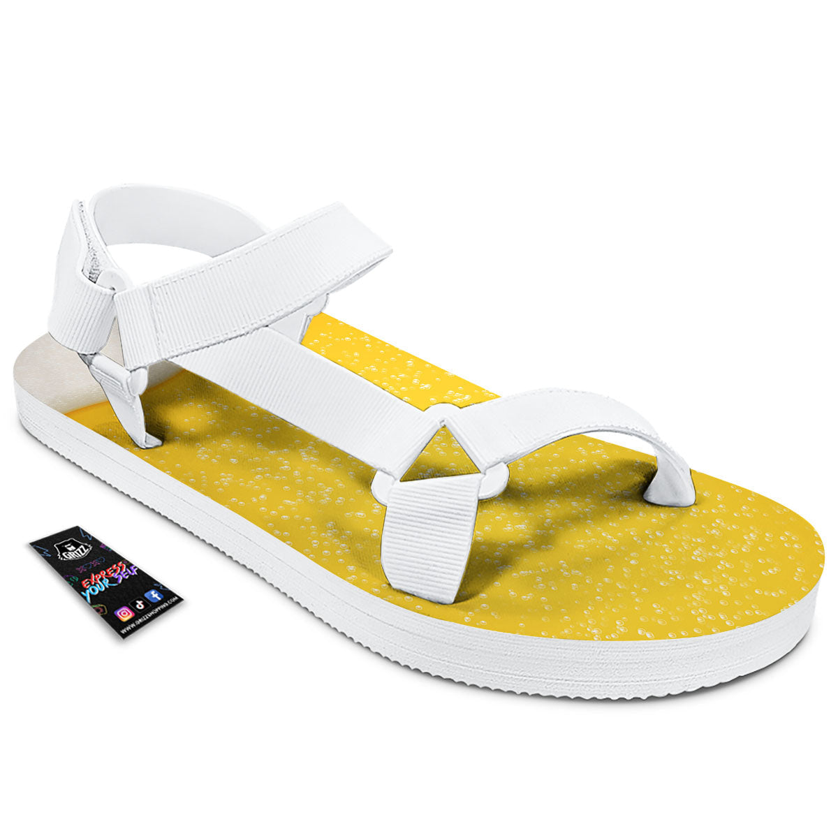 Foam And Beer Print White Open Toe Sandals-grizzshop