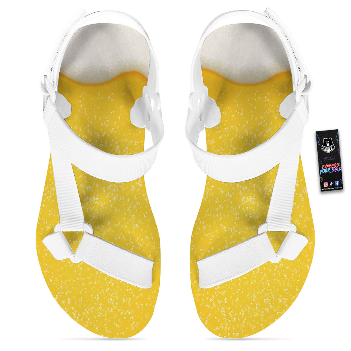 Foam And Beer Print White Open Toe Sandals-grizzshop