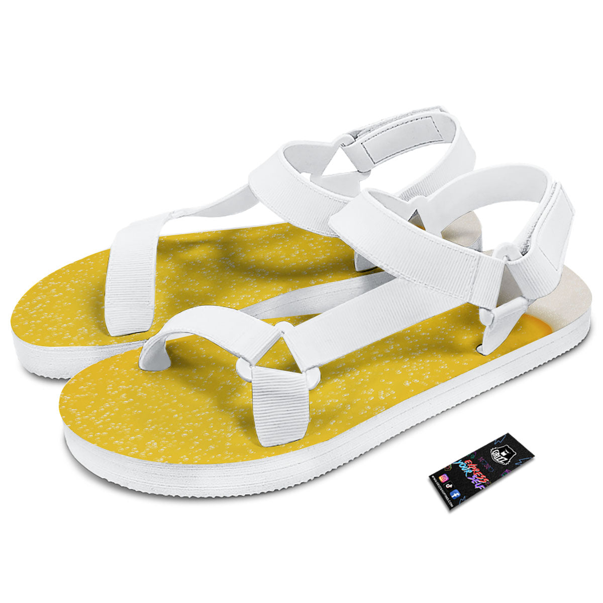 Foam And Beer Print White Open Toe Sandals-grizzshop