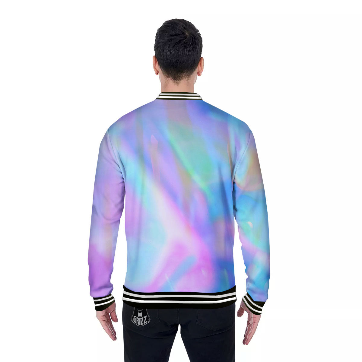 Foil Holographic Print Baseball Jacket-grizzshop