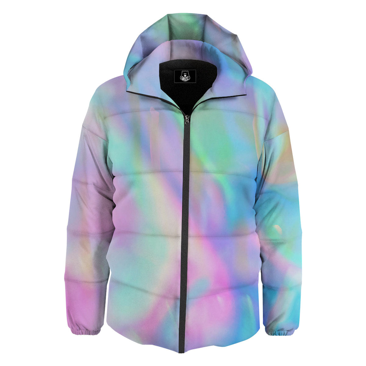 Foil Holographic Print Down Jacket-grizzshop