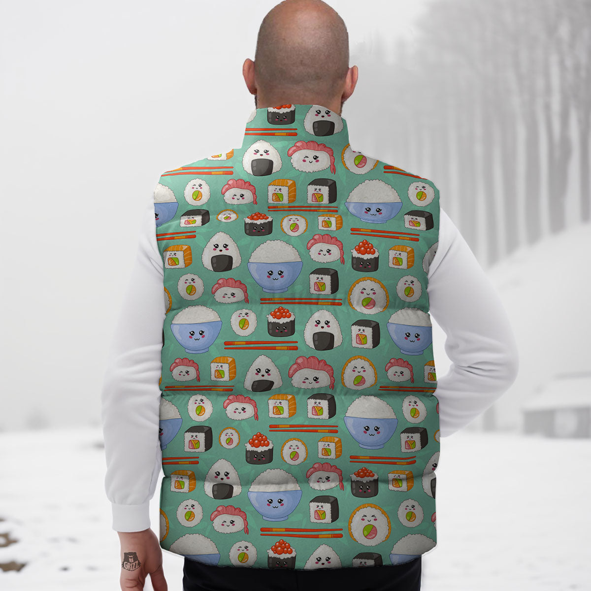 Food Japanese Print Pattern Down Vest