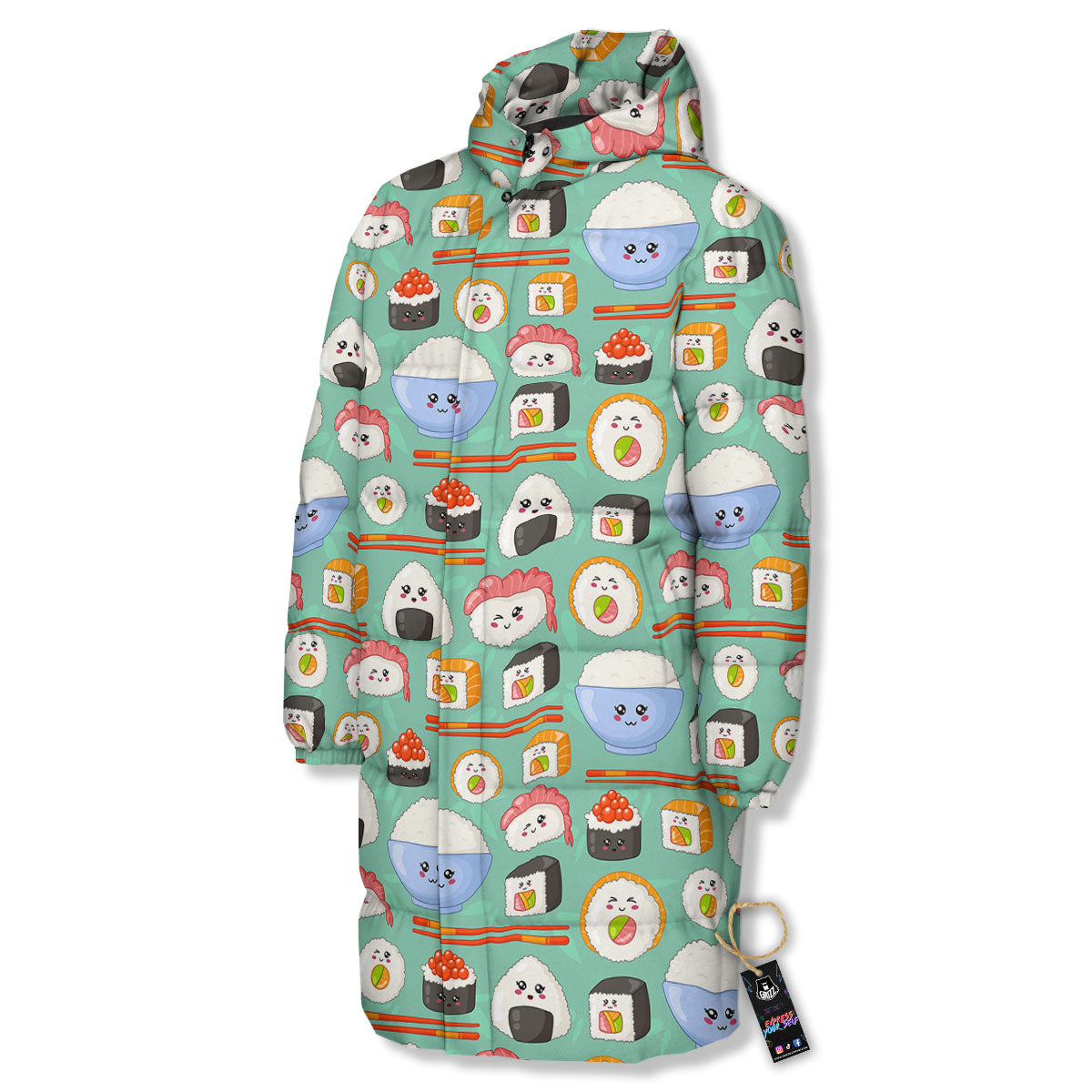 Food Japanese Print Pattern Long Down Jacket-grizzshop
