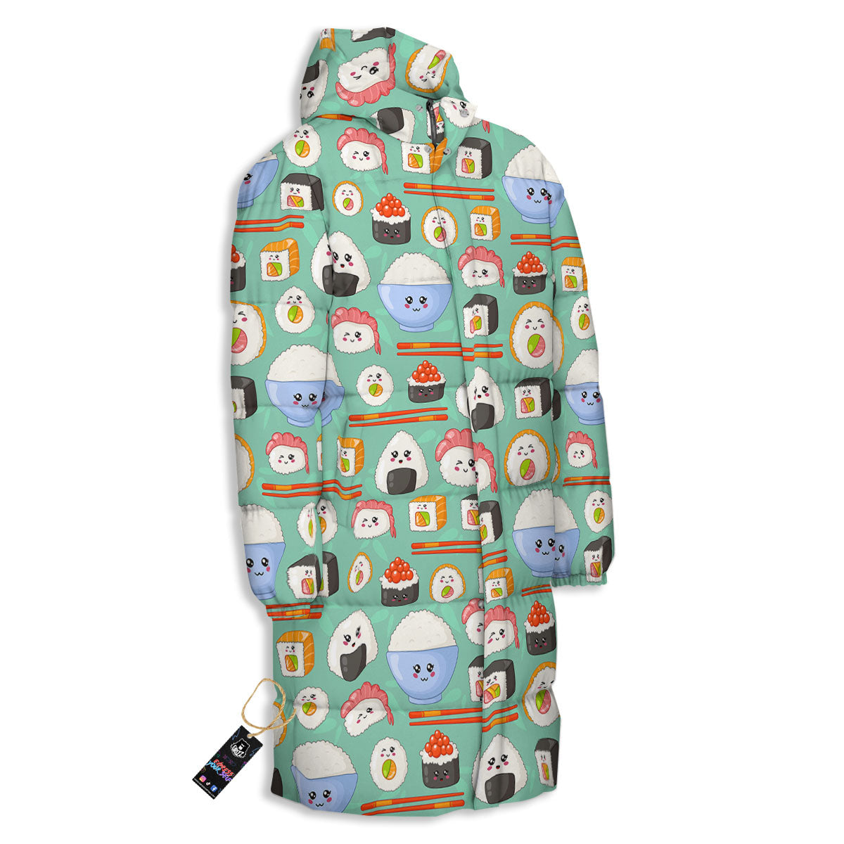 Food Japanese Print Pattern Long Down Jacket-grizzshop