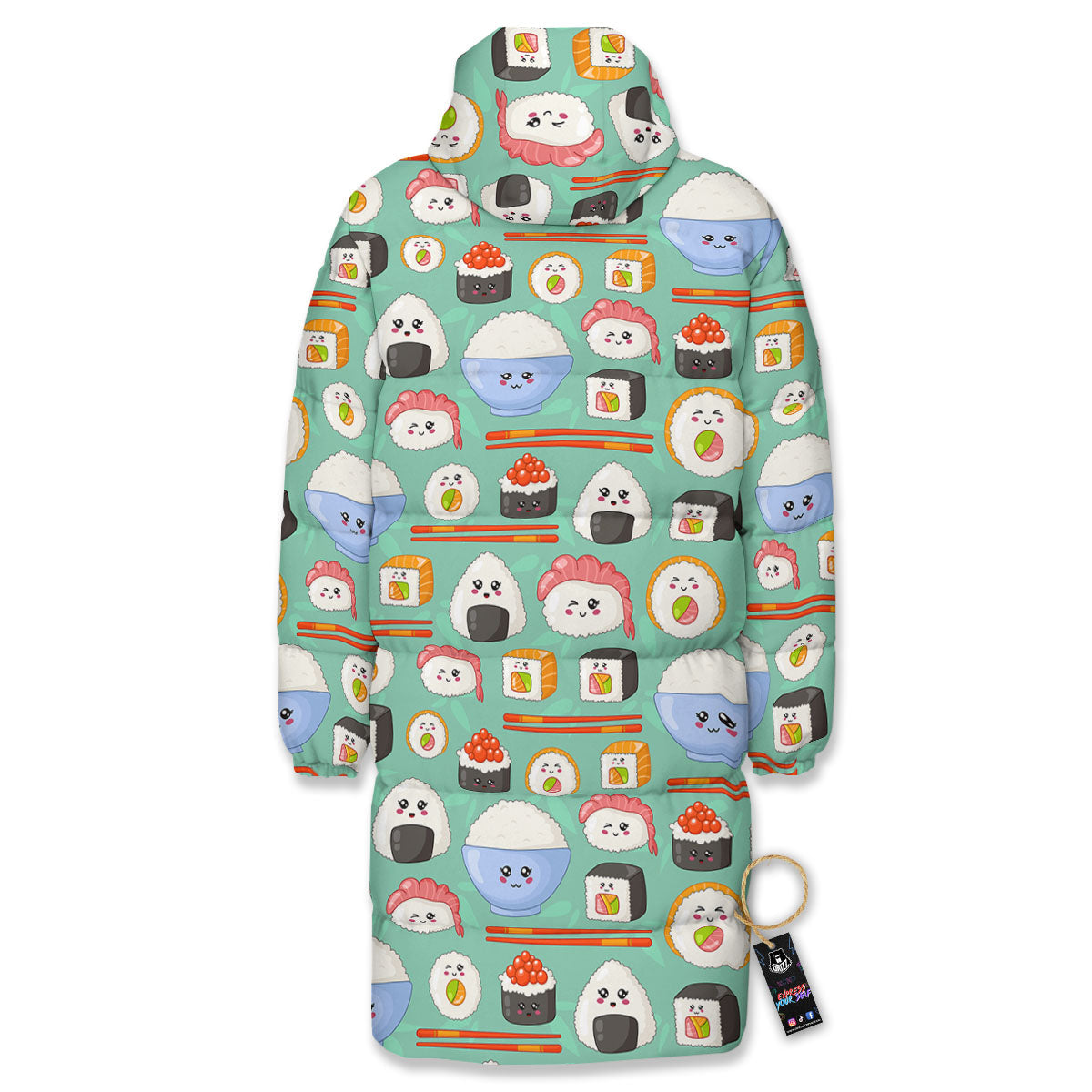 Food Japanese Print Pattern Long Down Jacket-grizzshop