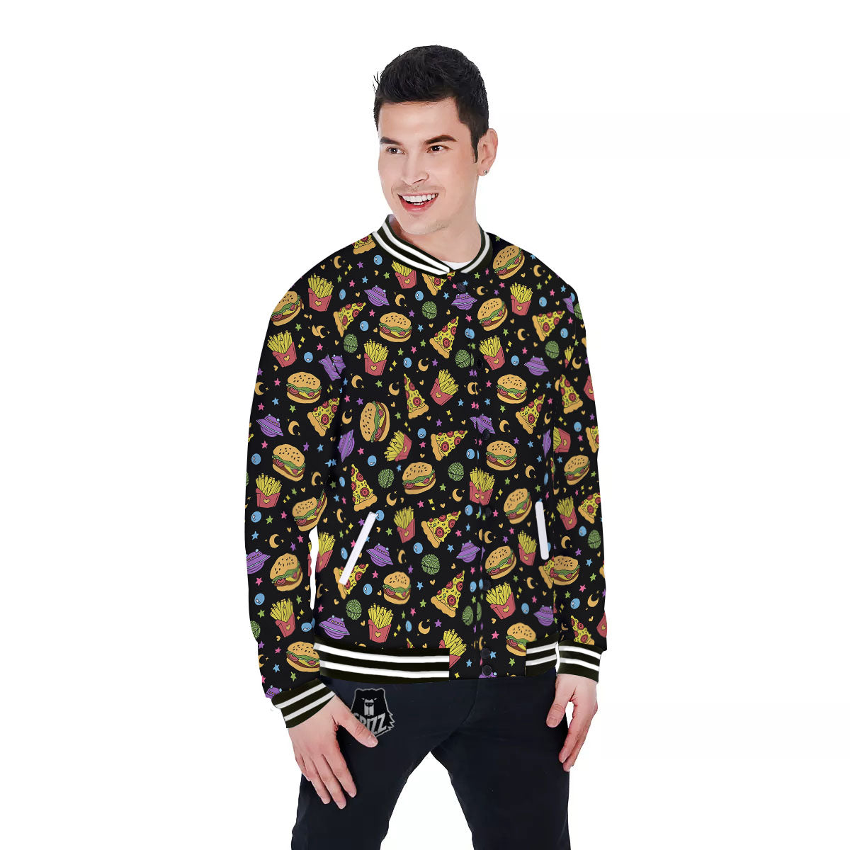 Food Planets Print Pattern Baseball Jacket-grizzshop