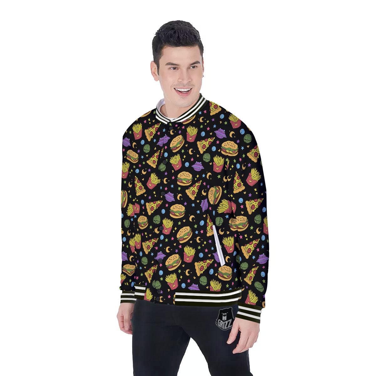 Food Planets Print Pattern Baseball Jacket-grizzshop