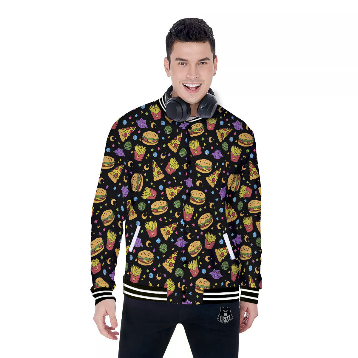 Food Planets Print Pattern Baseball Jacket-grizzshop