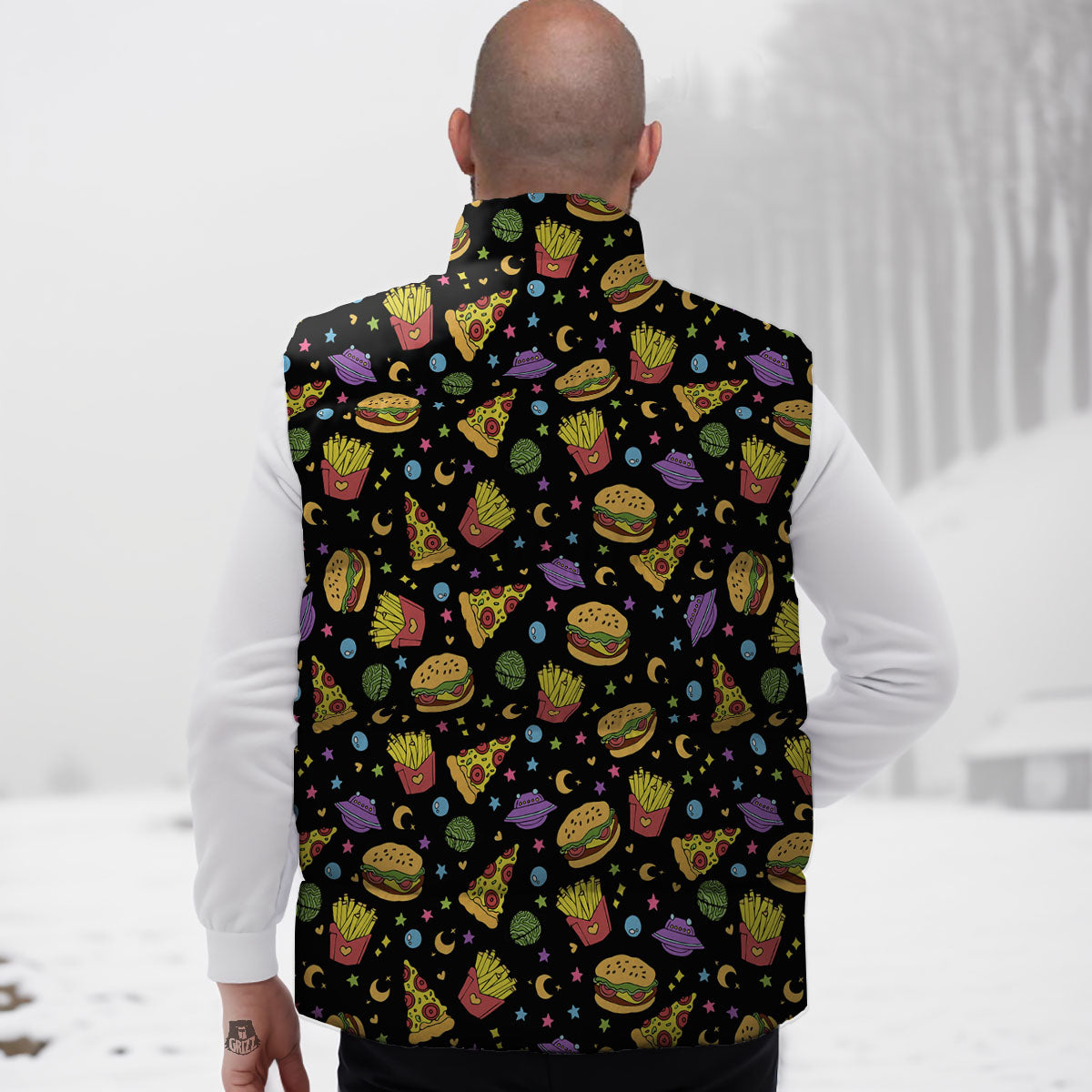 Food Planets Print Pattern Down Vest-grizzshop