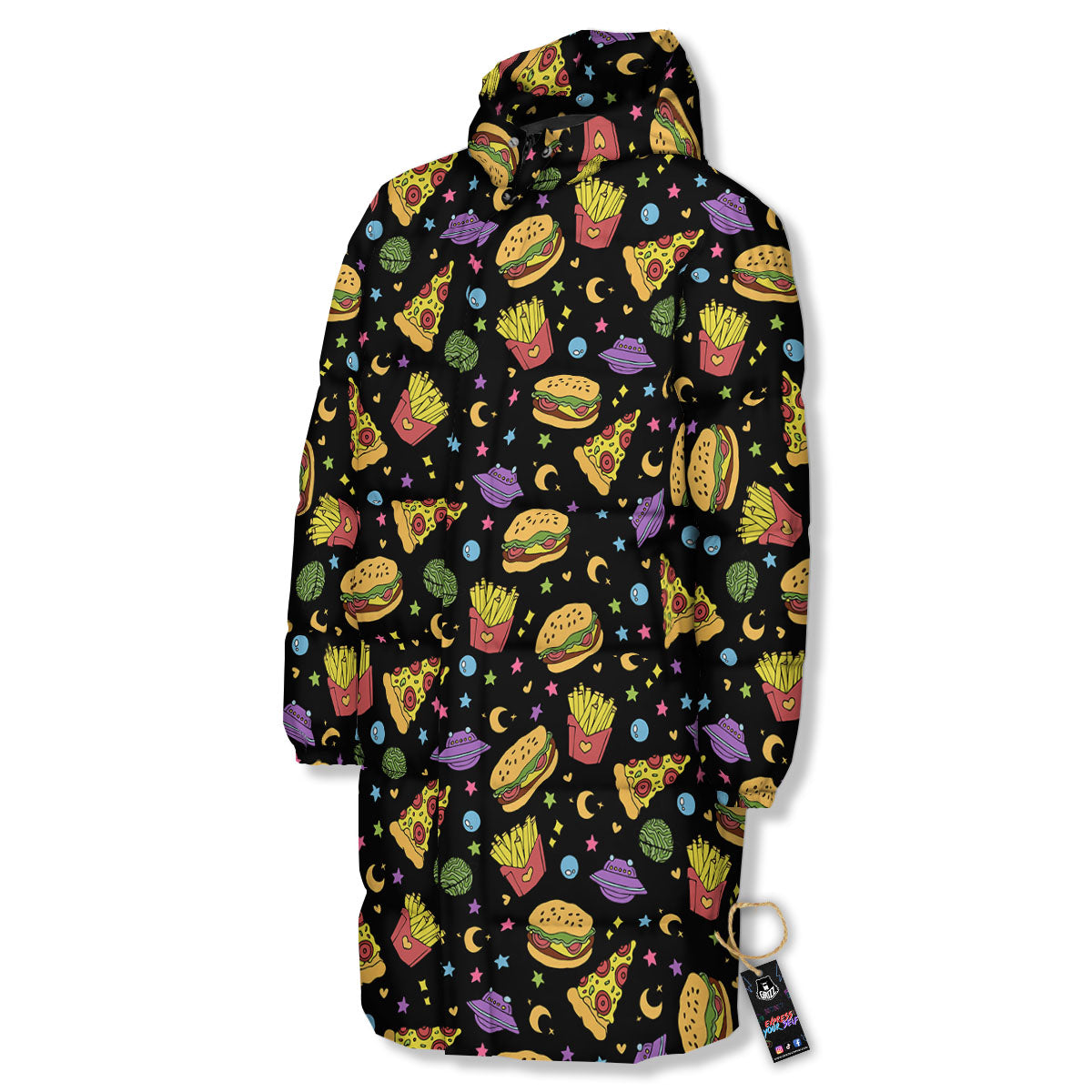 Food Planets Print Pattern Long Down Jacket-grizzshop